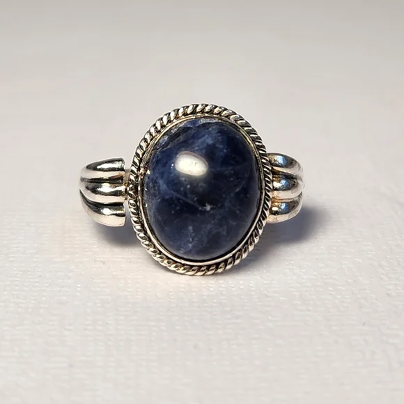 NIB Semi VTG 925 Lapiz Azuli Scroll Cocktail Ring Sz 7 - Picture 5 of 16